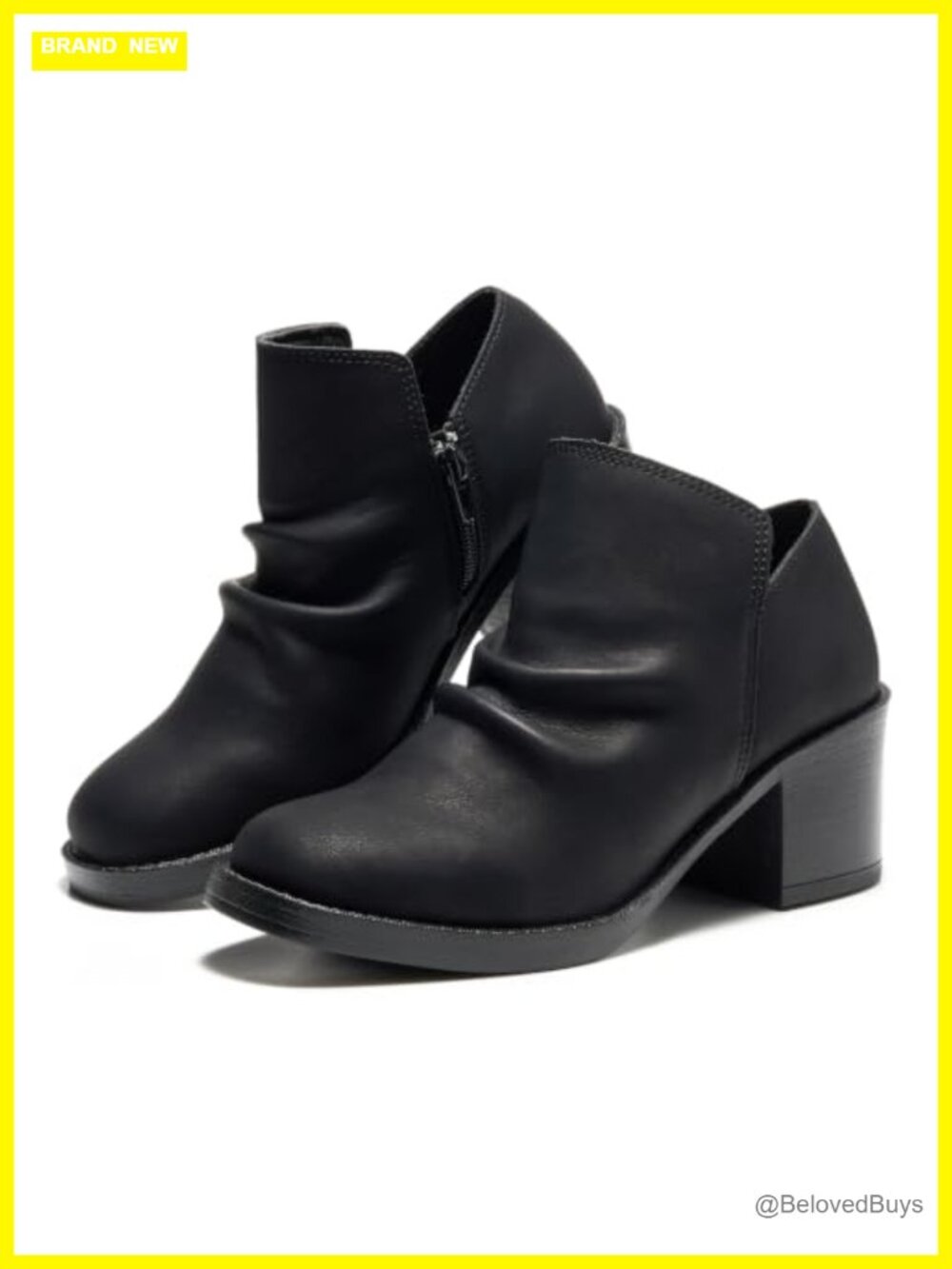Genuine Leather Slouch Ankle Boots Block Heel Womens Booties